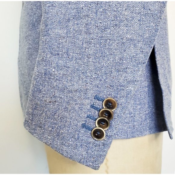 Paul Taylor Mens Linen Cotton Silk Blend Blue Heather Blazer Jacket Sprotscoat - Picture 9 of 14